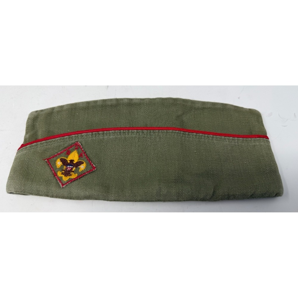 Vtg Boy Scouts BSA Garrison Cap Red Piping Overseas Hat Uniform